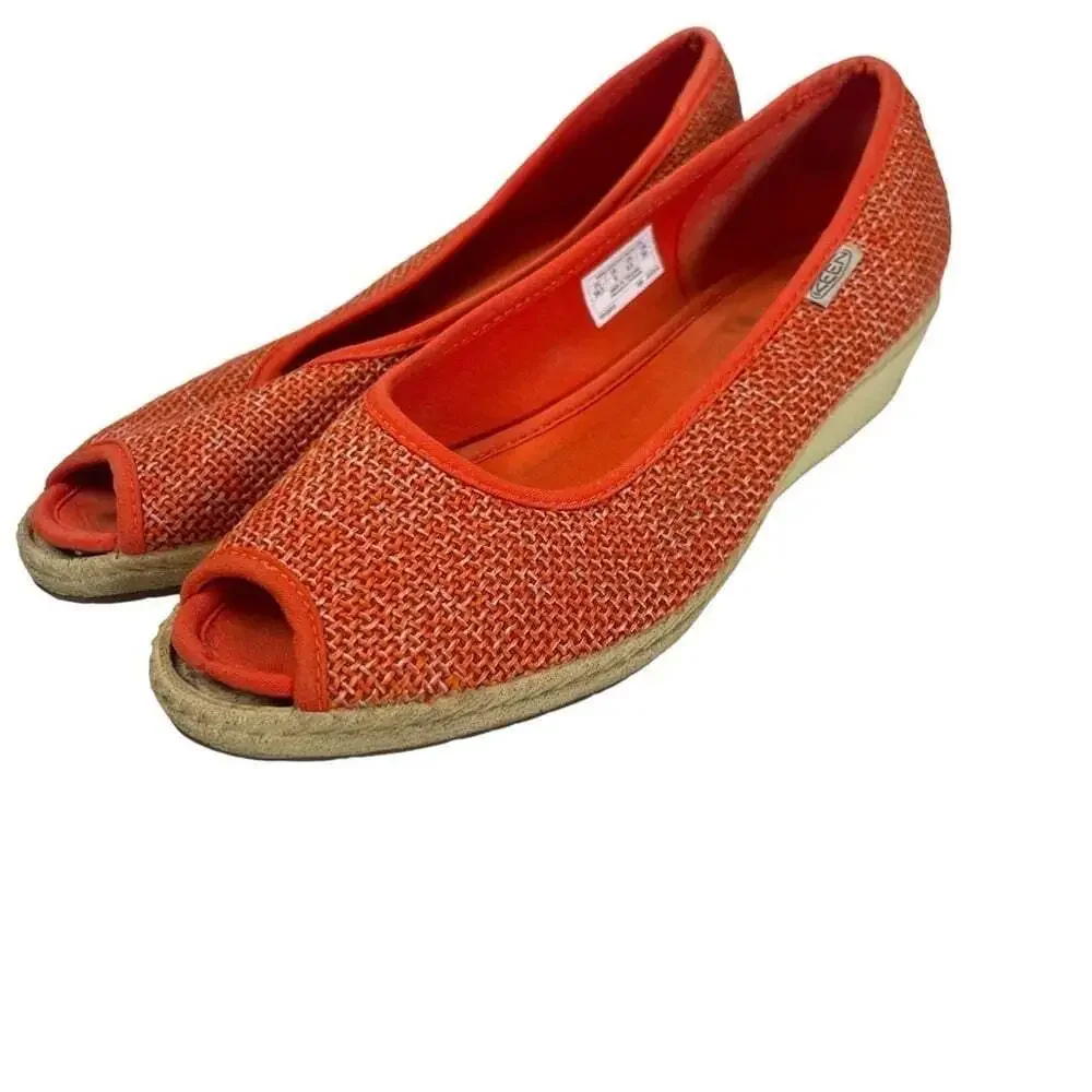 KEEN Cortona Wedge Shoes Womens 9 Orange Peep Toe Casual Comfort 1012413